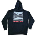 Black hoodie with a graphic design and 'OVERCAST' text on a white background