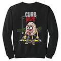 Black sweatshirt with a graphic design of a character holding a knife and 'Curb Killer' text on a white background.