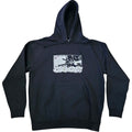 Black hoodie with a white graphic design on a white background