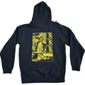 Black hoodie with yellow graphic design on the back against a white background