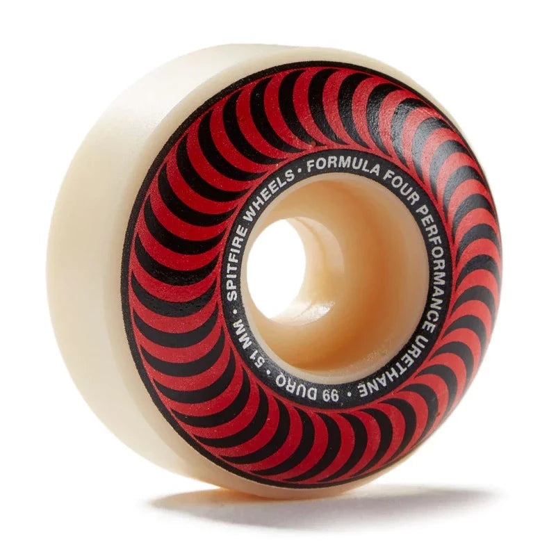Single 51mm spitfire wheel with red classic spiral
