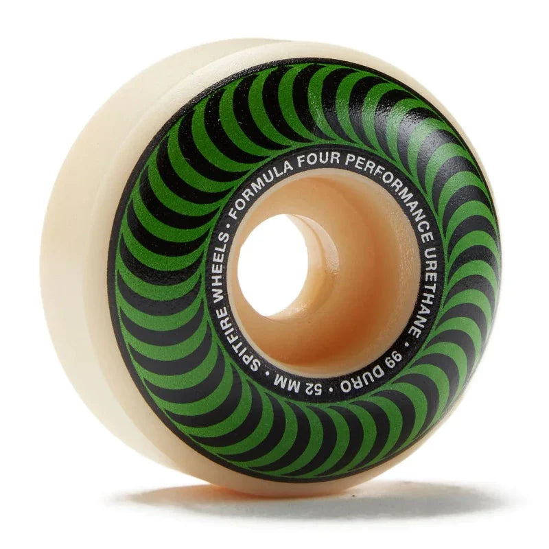Single 52mm spitfire wheel with green classic swirl