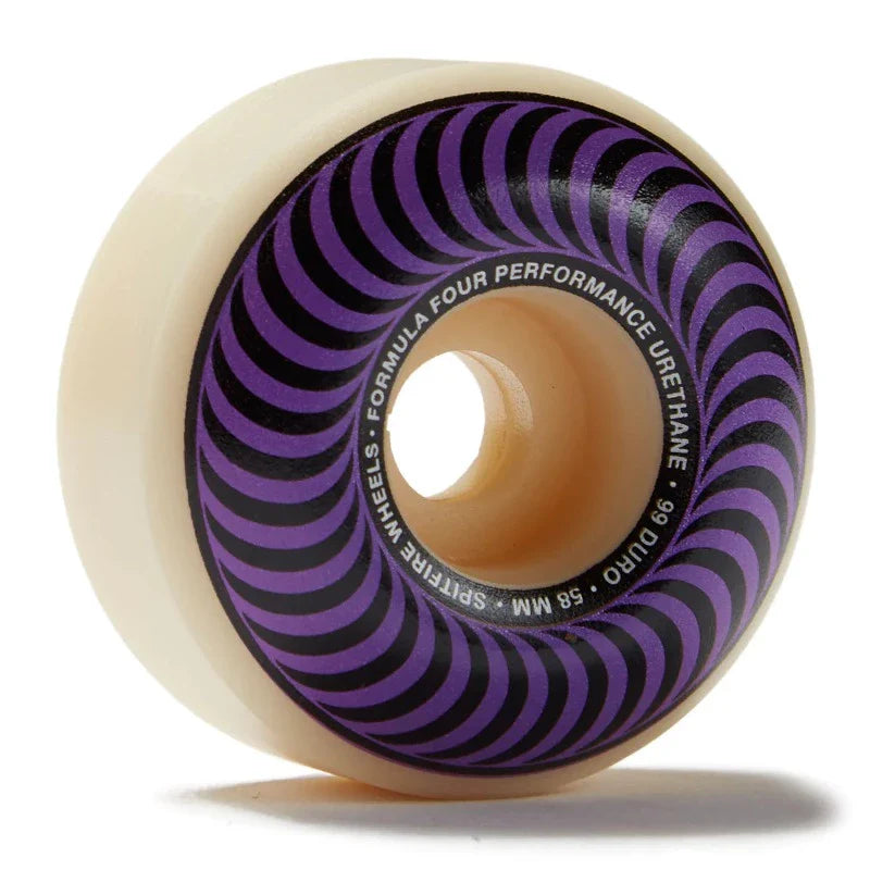 Single 58mm spitfire wheel with purple classic swirl