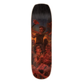 Skateboard deck with artistic design on a white background