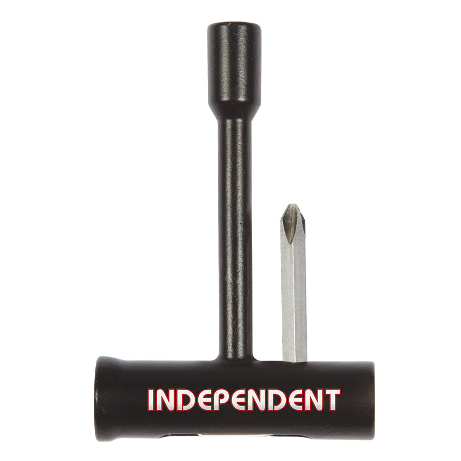 Black T-shaped tool with interchangeable bits on a white background, featuring the brand 'Independent'.
