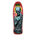 A skateboard deck featuring a graphic illustration of a bald man holding the Earth, with a red background and the 'Kamel' brand logo at the top.