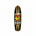 A skateboard deck featuring a graphic design with a black background, gold tire tracks, and a central crest with a green frog, red shield, and yellow duck. The text reads 'Zipp Ringer Nano' and 'Guest Johnny Nelson by Rocket'.