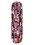 Skateboard deck with all the boards violet has made so far