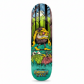 A skateboard deck featuring a colorful graphic illustration of a grumpy cartoon creature in a forest, with the text 'Peter Hewitt Grimple Stix' at the bottom.