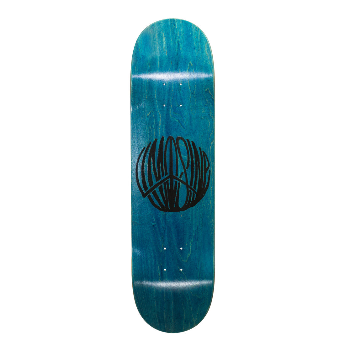 A skateboard deck with a teal blue wood-grain finish, featuring a black circular graphic in the center with the word 'Limosine' written inside in a stylized font.
