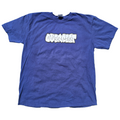 Blue t-shirt with 'Overcast' logo on a white background