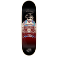 A Santa Cruz skateboard deck featuring a detailed graphic design with a snake, skull, and metallic red-to-black gradient background, with the Santa Cruz logo at the bottom.