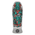 A long, narrow skateboard deck with a rounded nose and tail, featuring a highly detailed, colorful graphic of a monstrous creature in teal and red with a skull motif, on a light gray base. The 'Rothco' brand logo is visible in a circular emblem near the tail.